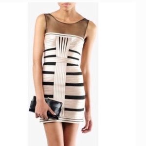 champagne gold and black BCBG dress